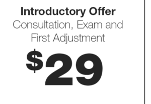 Introductory Offer: Consultation, Exam and First Adjustment for $29 - No Appointments, No Copays, No Insurance