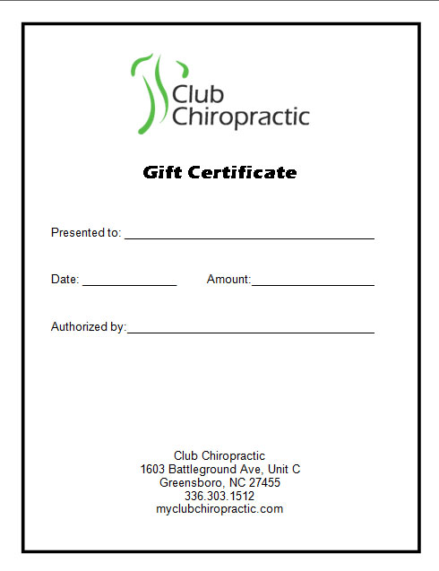 Gift Certificate | Club Chiropractic in Greensboro NC